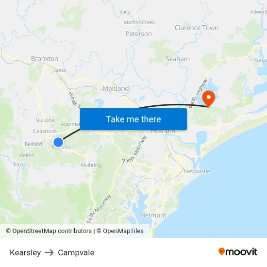 Kearsley to Campvale map