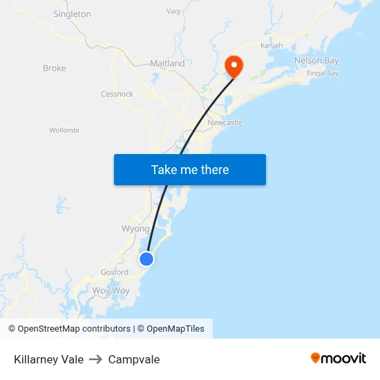 Killarney Vale to Campvale map