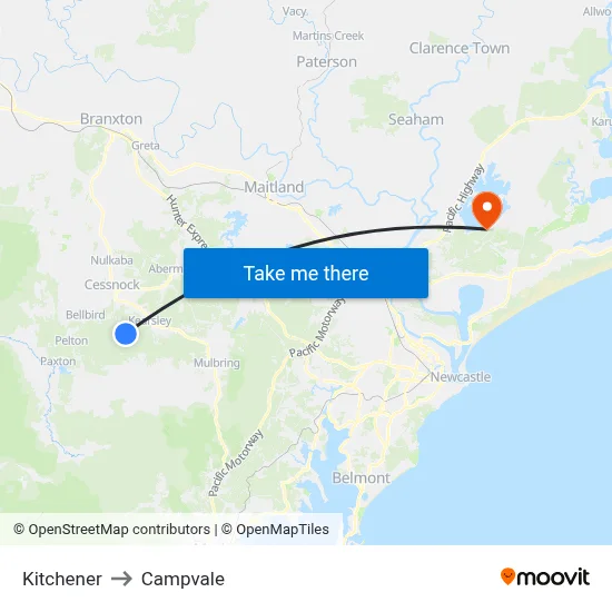 Kitchener to Campvale map