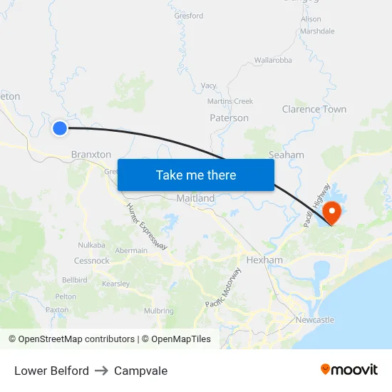 Lower Belford to Campvale map