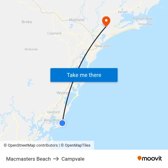 Macmasters Beach to Campvale map