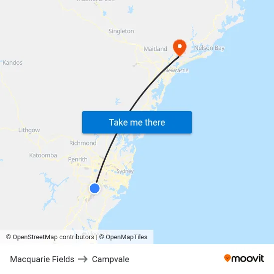 Macquarie Fields to Campvale map