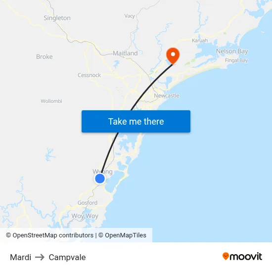 Mardi to Campvale map