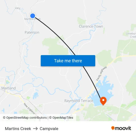 Martins Creek to Campvale map