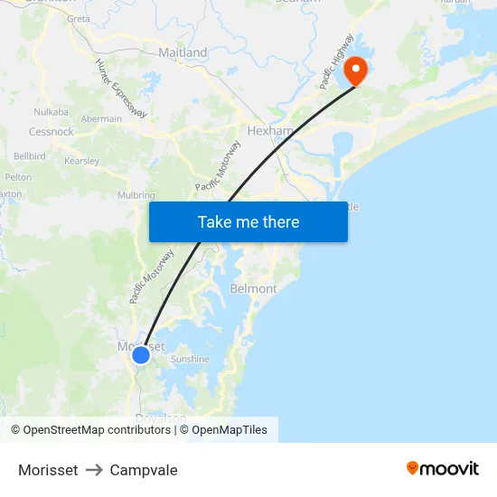Morisset to Campvale map