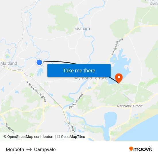 Morpeth to Campvale map
