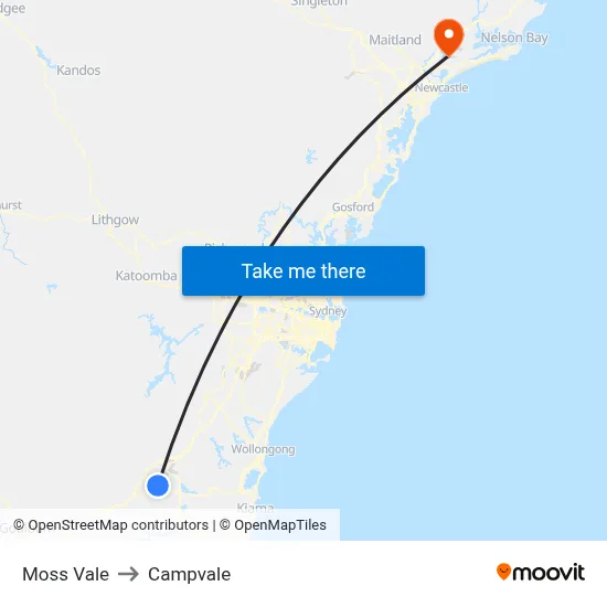 Moss Vale to Campvale map