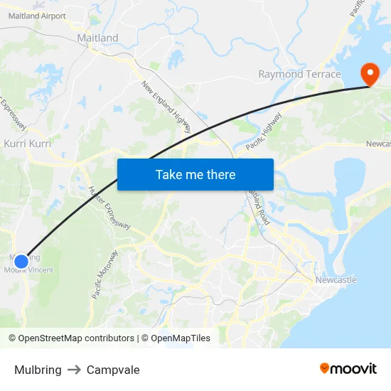 Mulbring to Campvale map