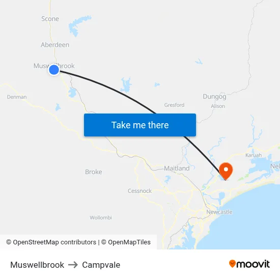 Muswellbrook to Campvale map
