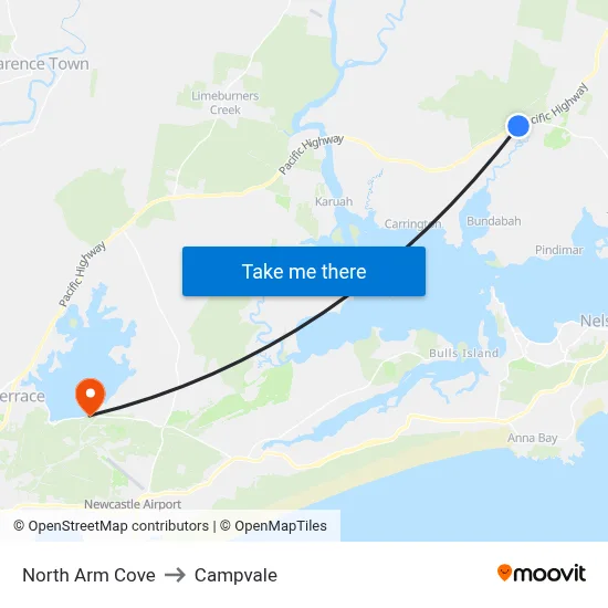North Arm Cove to Campvale map