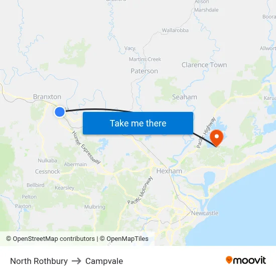North Rothbury to Campvale map