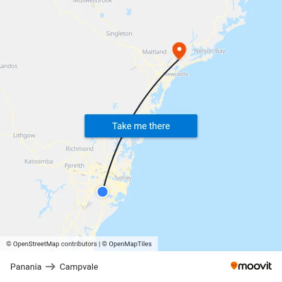 Panania to Campvale map
