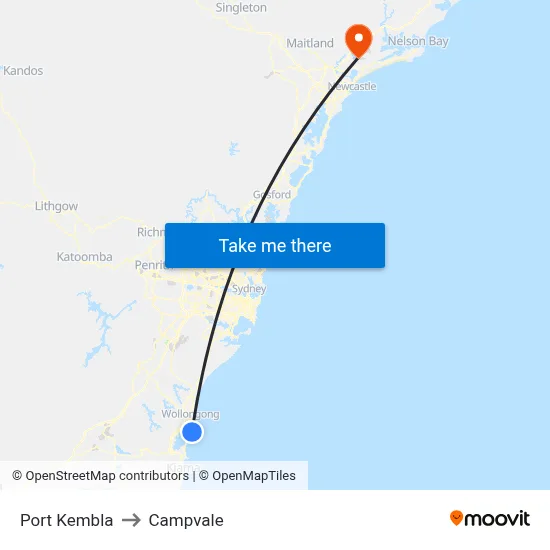 Port Kembla to Campvale map