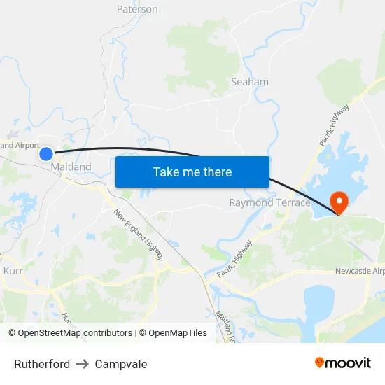 Rutherford to Campvale map