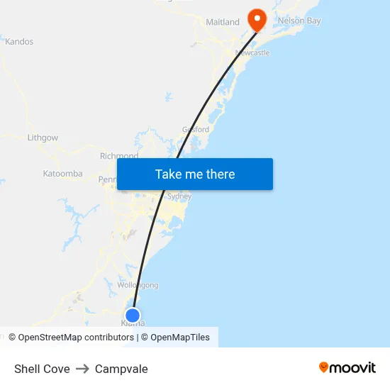 Shell Cove to Campvale map