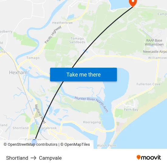 Shortland to Campvale map