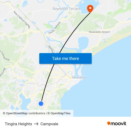 Tingira Heights to Campvale map