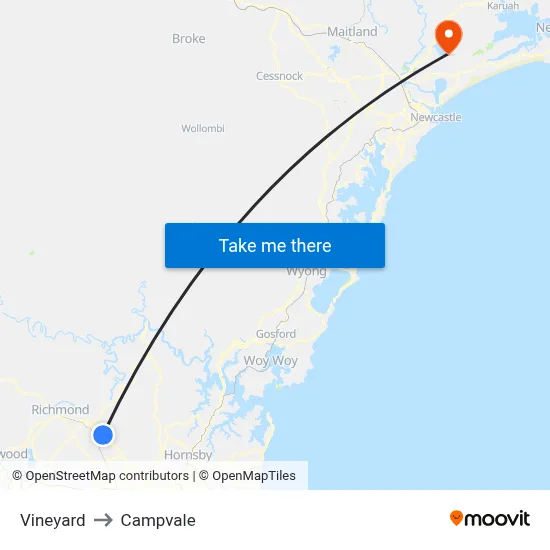 Vineyard to Campvale map