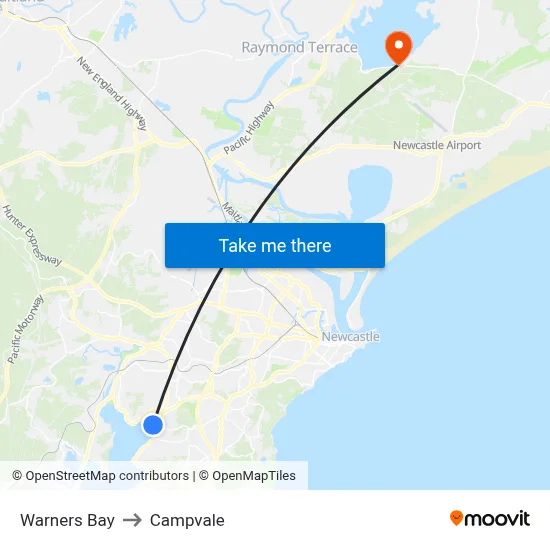 Warners Bay to Campvale map