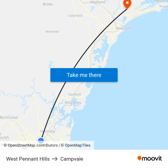 West Pennant Hills to Campvale map