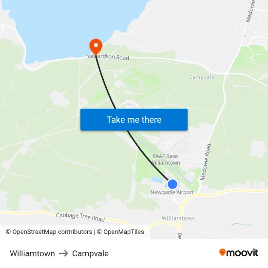 Williamtown to Campvale map