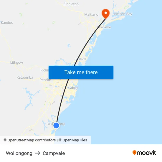 Wollongong to Campvale map
