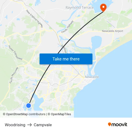 Woodrising to Campvale map