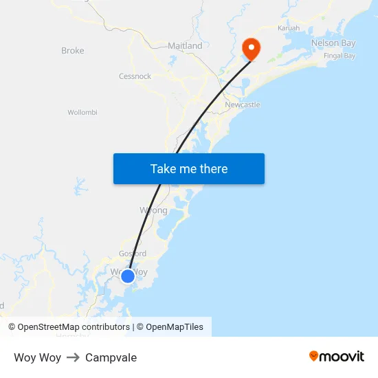 Woy Woy to Campvale map