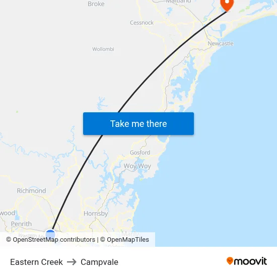 Eastern Creek to Campvale map