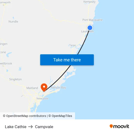 Lake Cathie to Campvale map