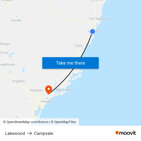 Lakewood to Campvale map