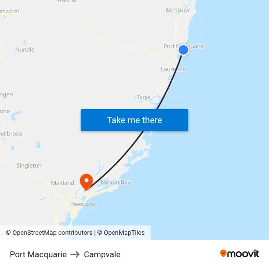 Port Macquarie to Campvale map