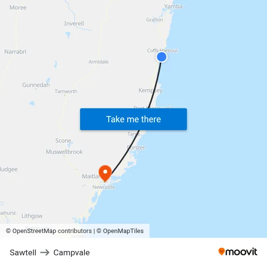 Sawtell to Campvale map