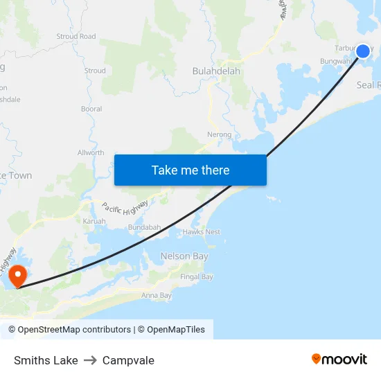 Smiths Lake to Campvale map