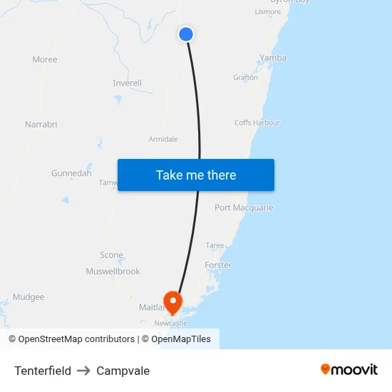 Tenterfield to Campvale map