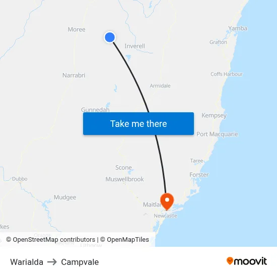 Warialda to Campvale map