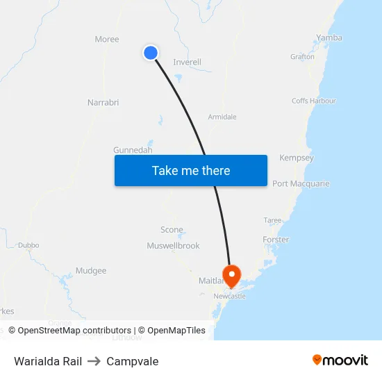 Warialda Rail to Campvale map