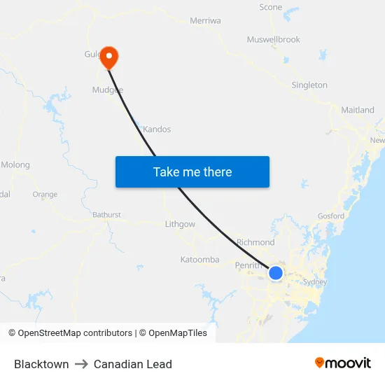 Blacktown to Canadian Lead map