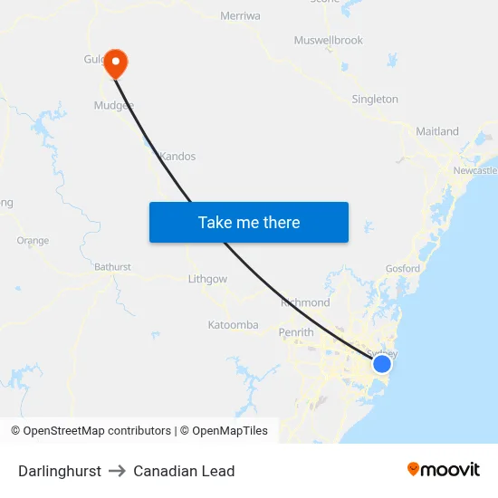 Darlinghurst to Canadian Lead map