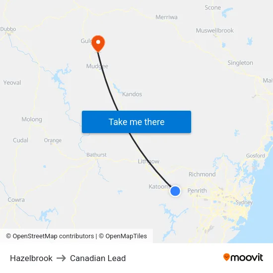Hazelbrook to Canadian Lead map