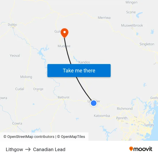 Lithgow to Canadian Lead map