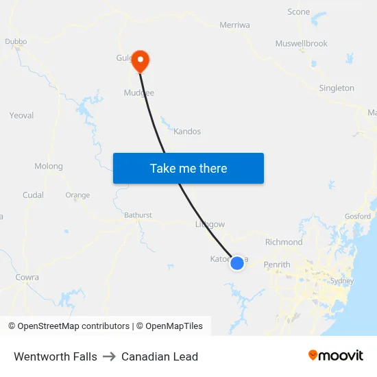 Wentworth Falls to Canadian Lead map