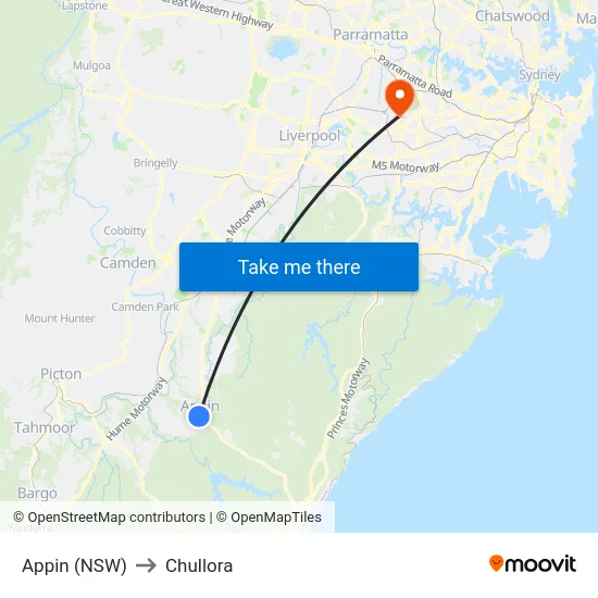Appin (NSW) to Chullora map
