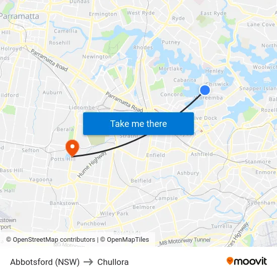 Abbotsford (NSW) to Chullora map
