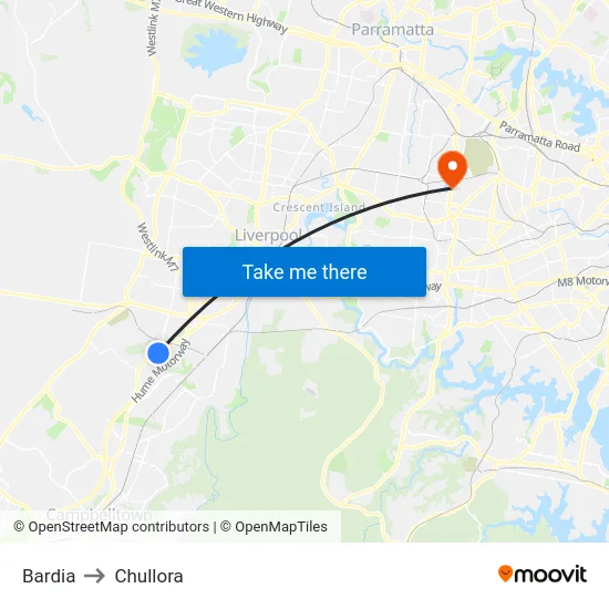 Bardia to Chullora map