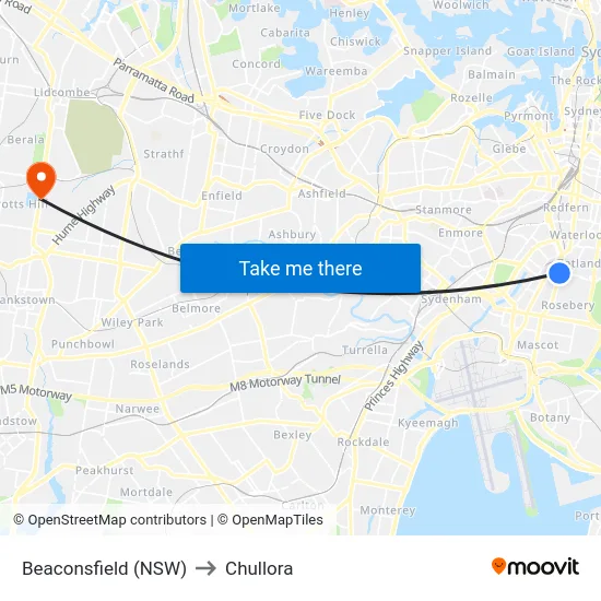 Beaconsfield (NSW) to Chullora map