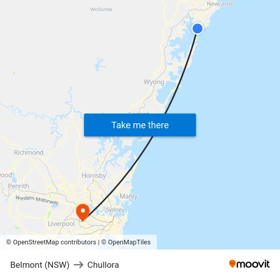 Belmont (NSW) to Chullora map