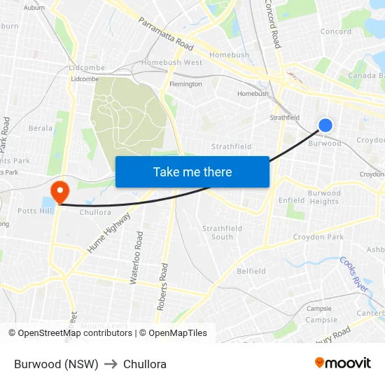 Burwood (NSW) to Chullora map
