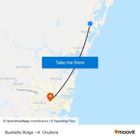 Bushells Ridge to Chullora map