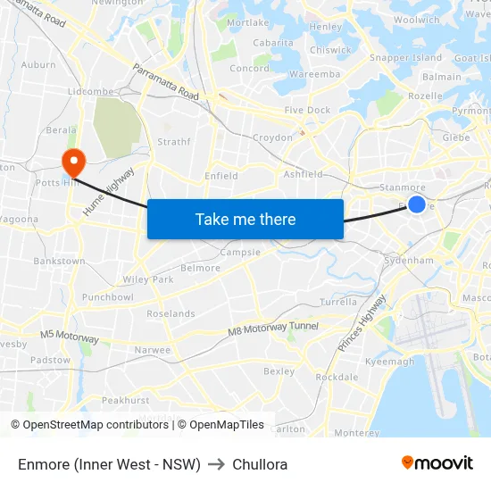 Enmore (Inner West - NSW) to Chullora map
